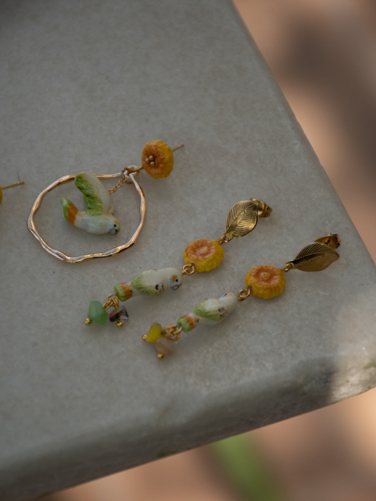 Boucles d'oreilles perruche & pampilles