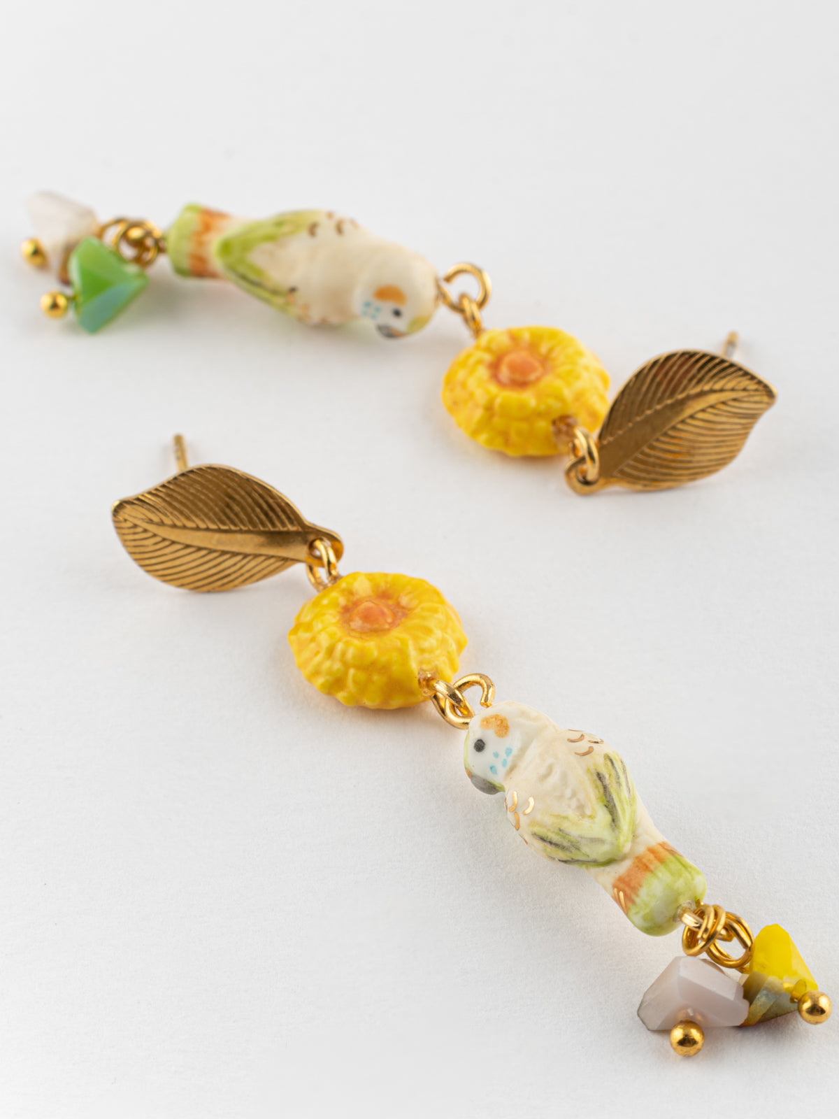 Boucles d'oreilles perruche & pampilles