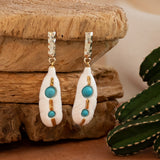 Boucles d'oreilles plume avec pierre turquoise