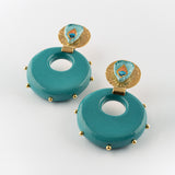 Boucles d'oreilles plume de paon & porcelaine cloutée
