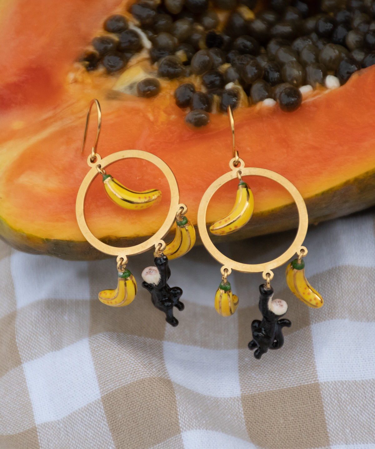 Boucles d'oreilles rondes capucin & bananes