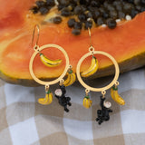 Boucles d'oreilles rondes capucin & bananes