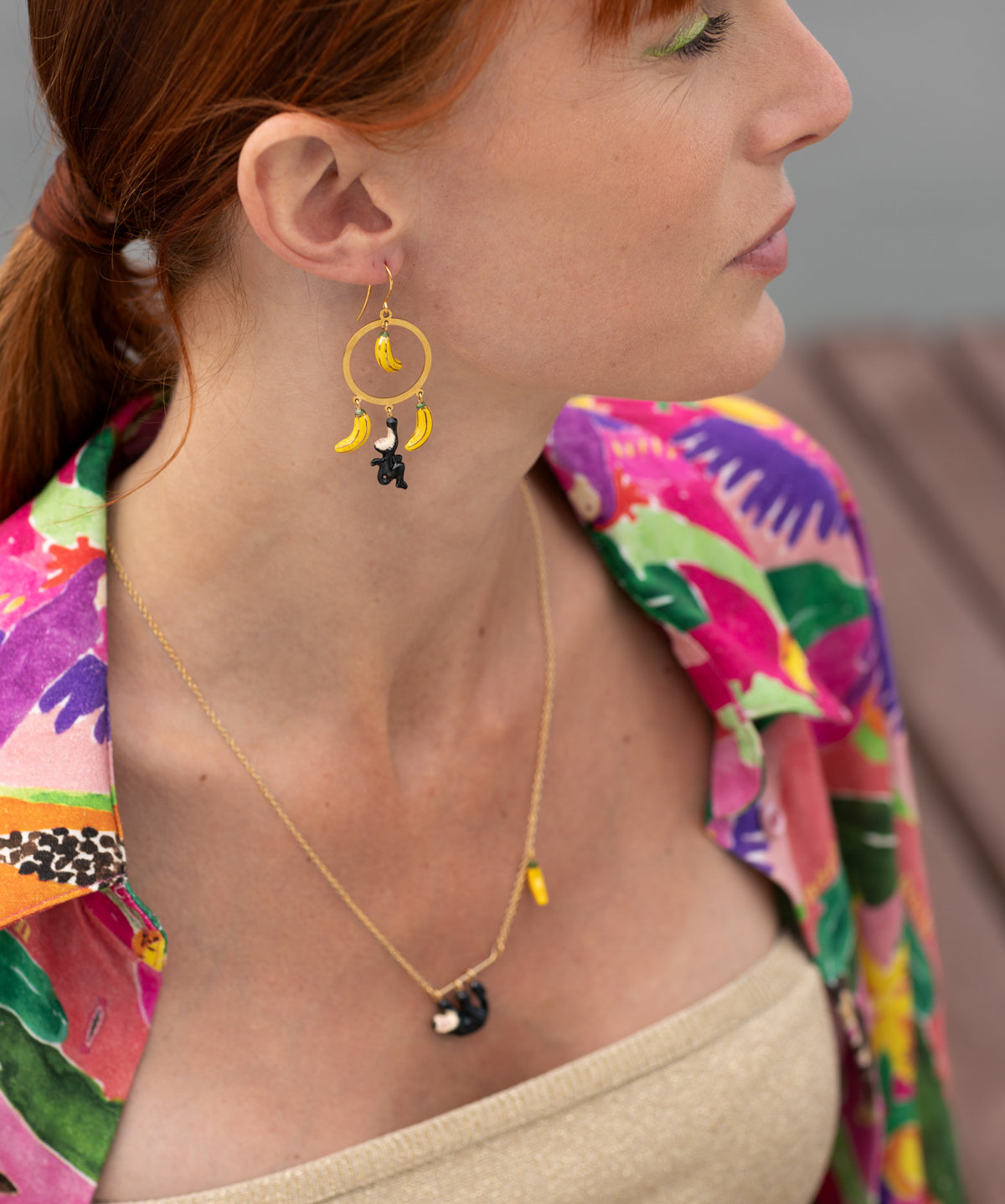 Boucles d'oreilles rondes capucin & bananes