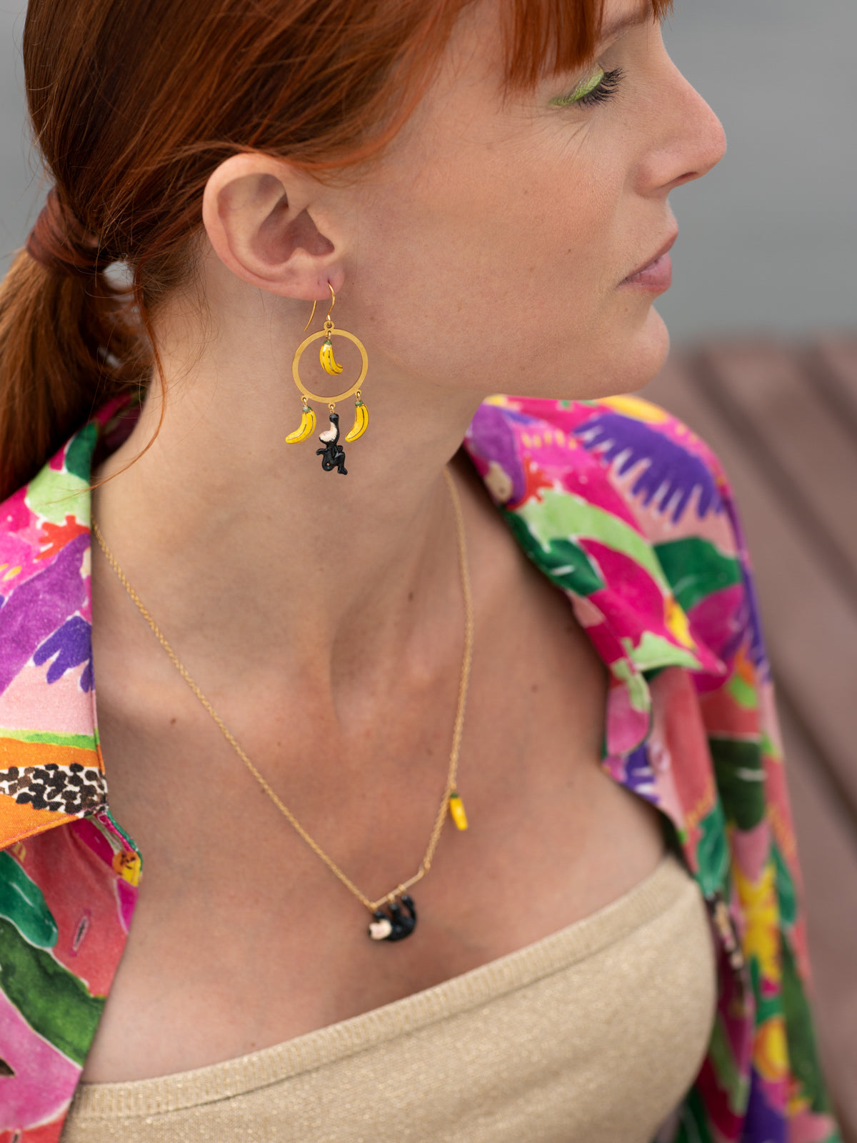 Boucles d'oreilles rondes capucin & bananes