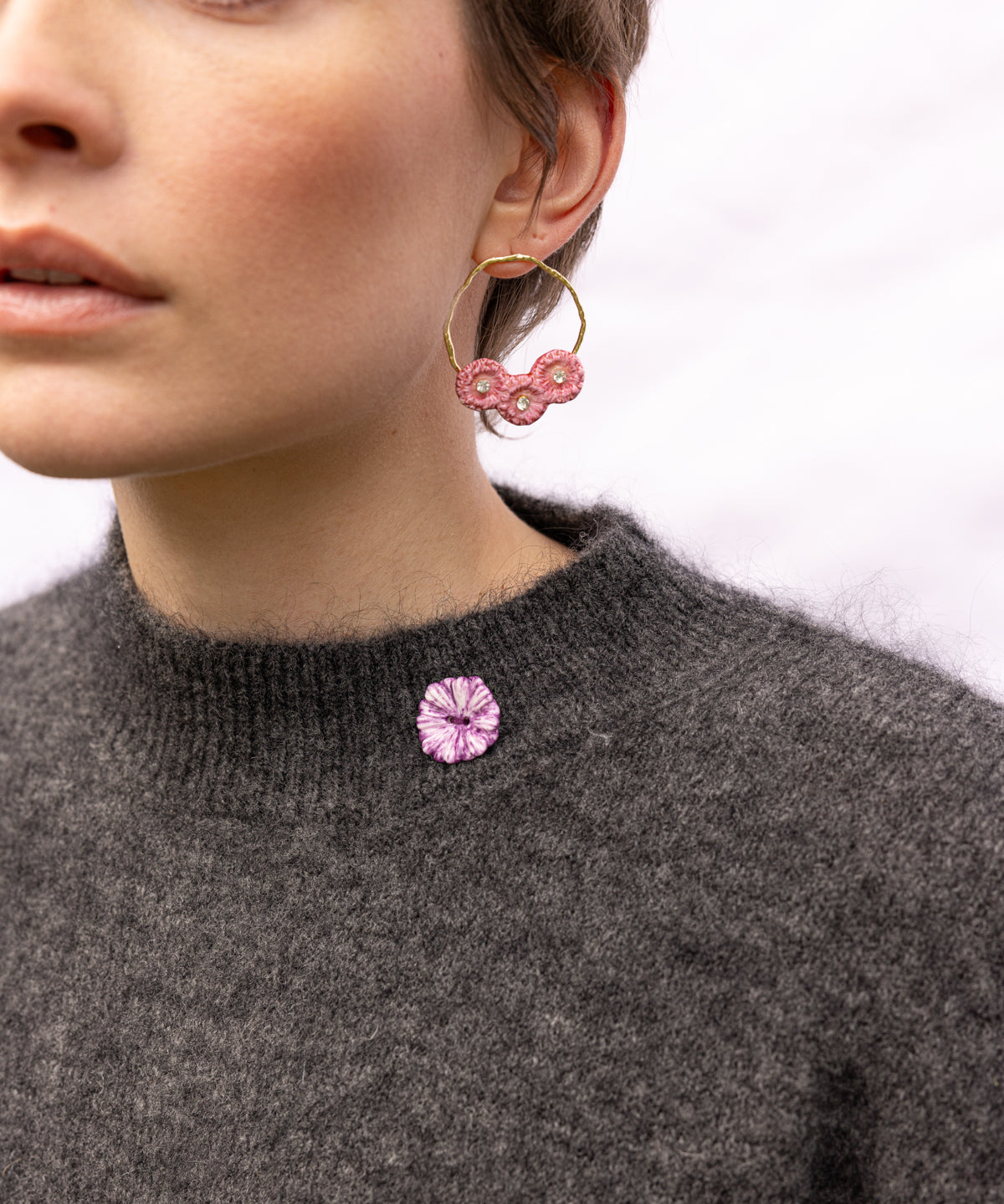 Boucles d'oreilles rondes chardons roses