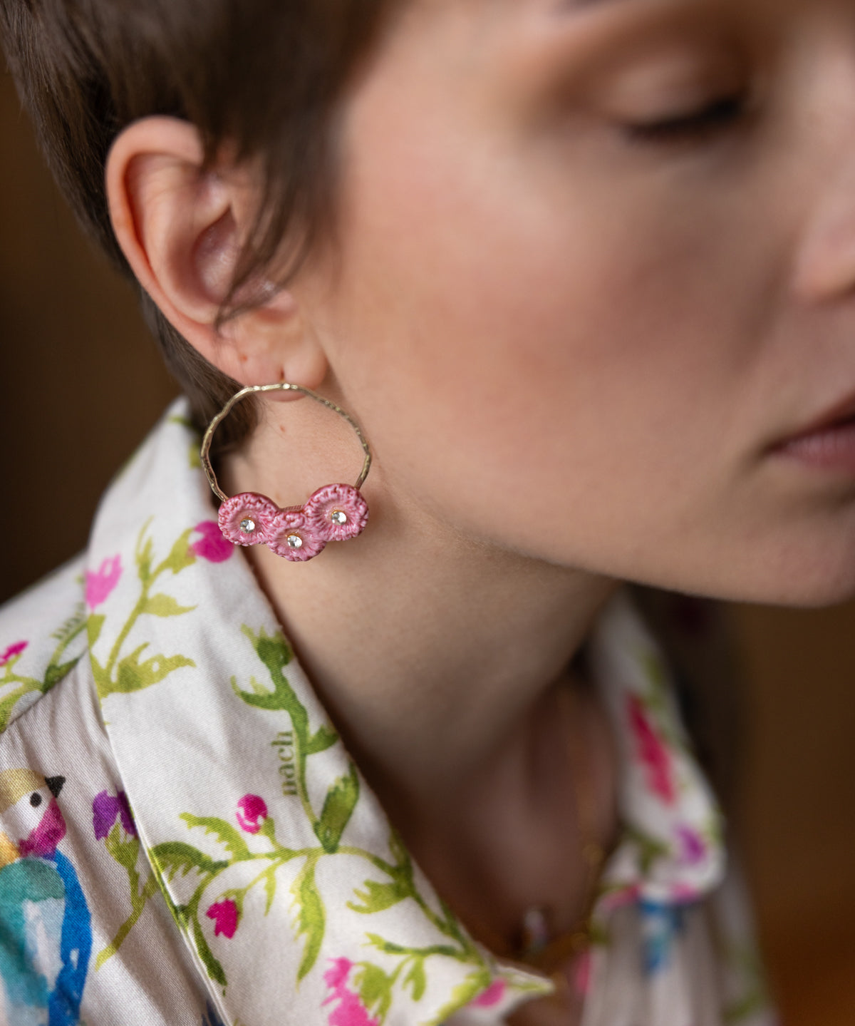 Boucles d'oreilles rondes chardons roses
