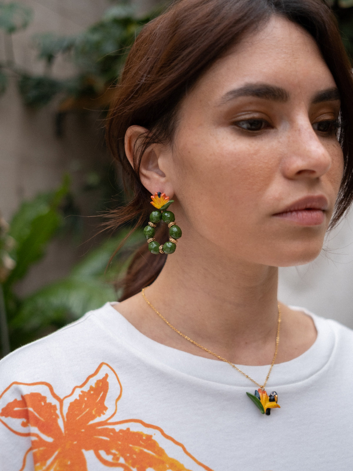 Boucles d'oreilles rondes oiseau de paradis