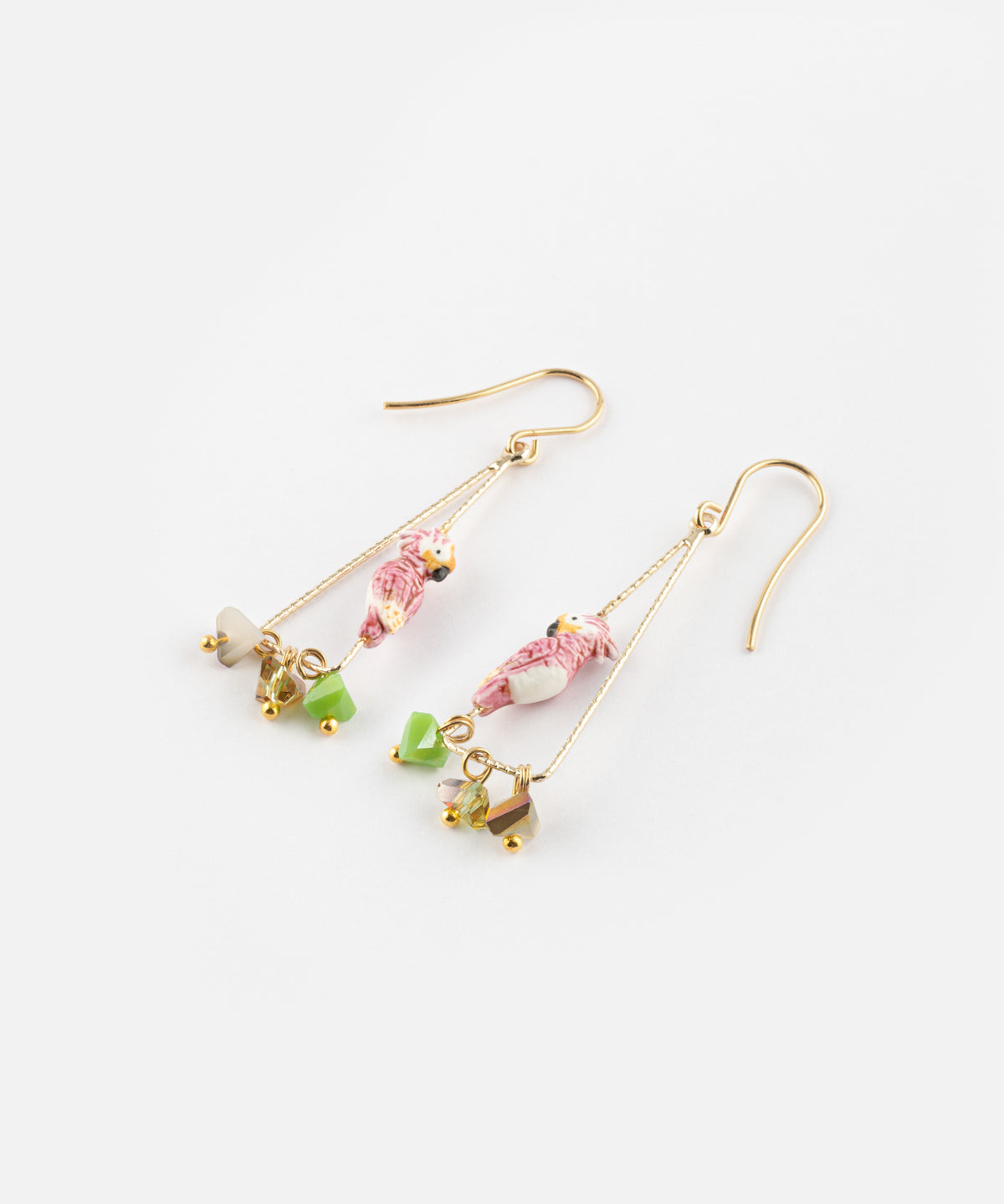 Boucles d'oreilles triangles cacatoès & perles