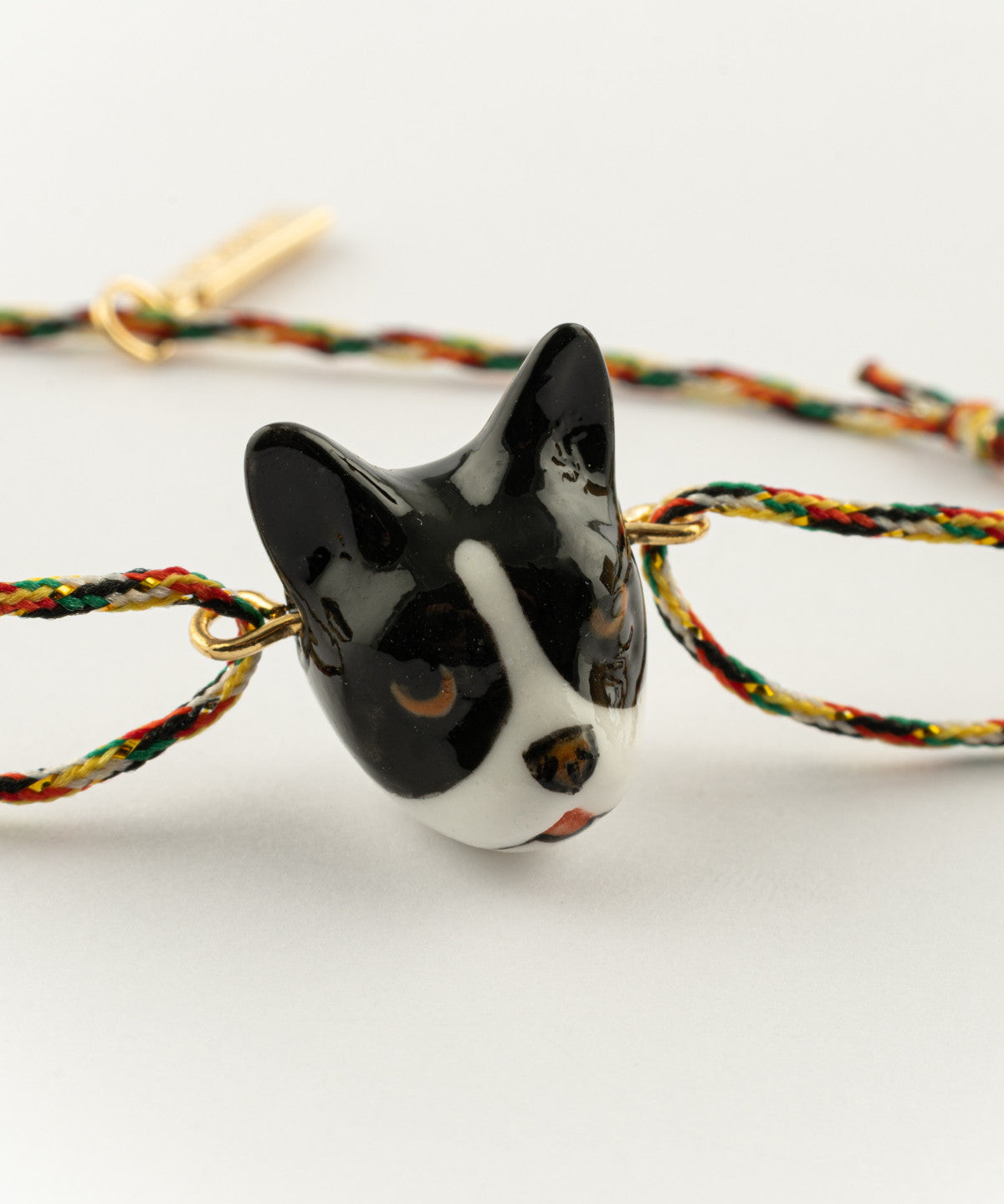 bracelet ajustable en porcelaine peinte à la main et coton animal bouledoque