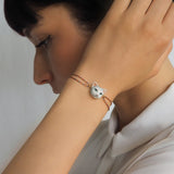 bracelet ajustable en porcelaine peinte à la main et coton animal chat tabby gris