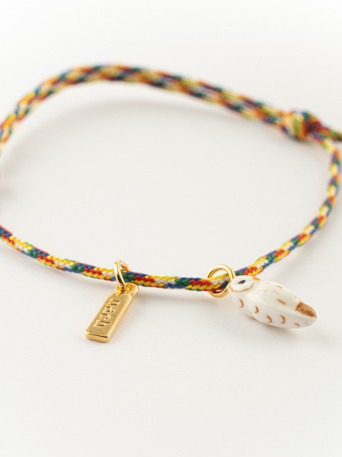Bracelet charm's multicolore oiseau chouette porcelaine peint a la main