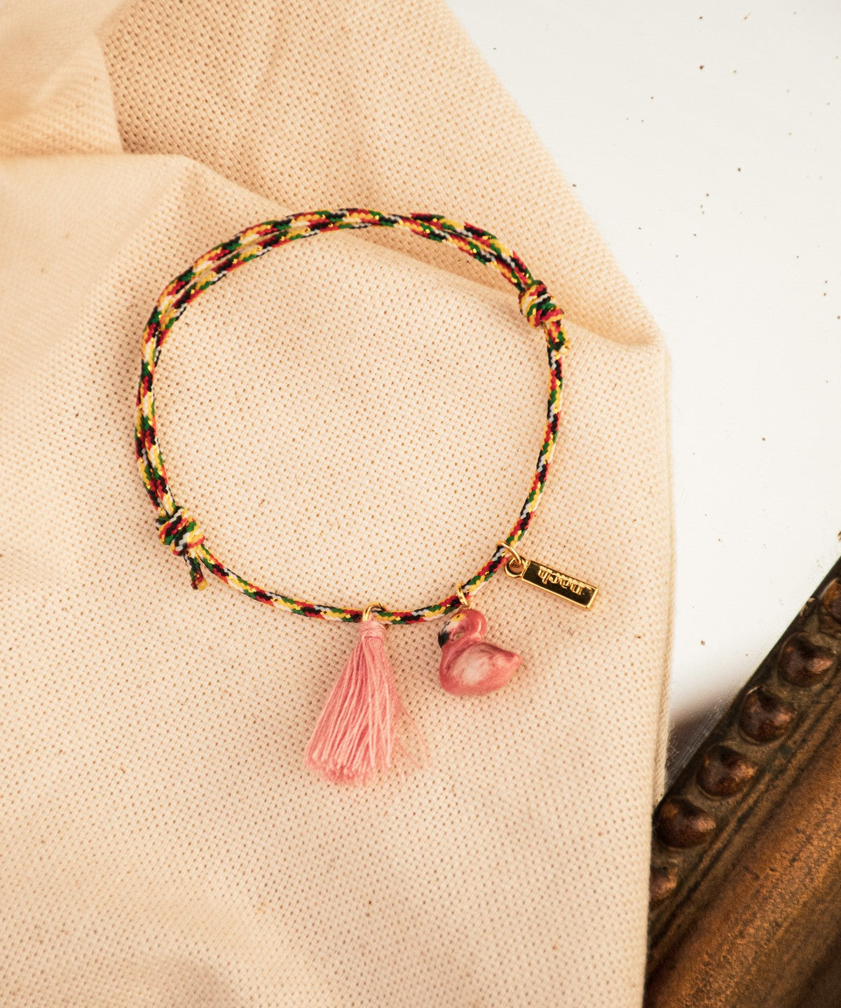 Bracelet corde flamant rose