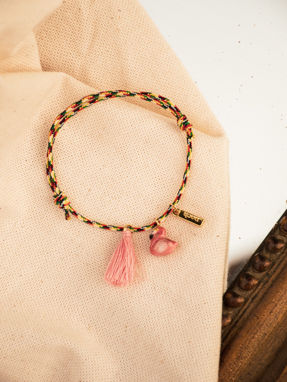 Bracelet corde flamant rose