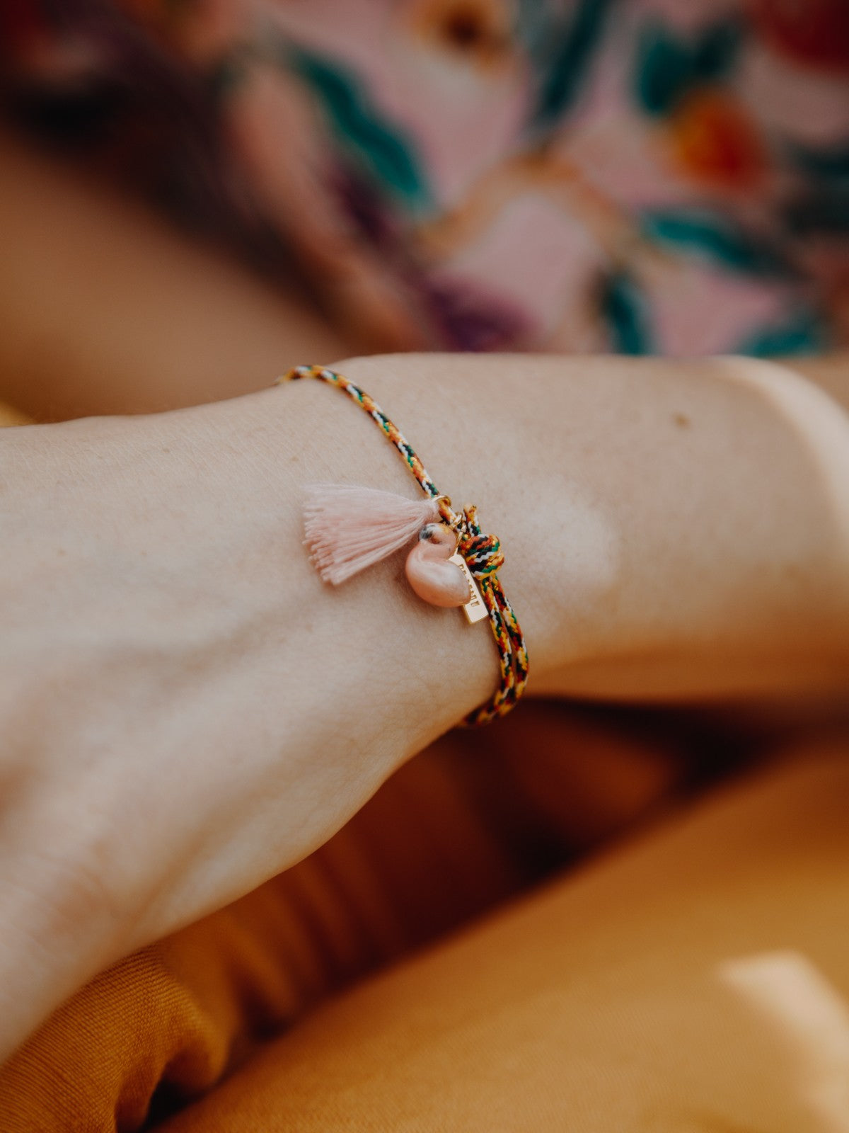 Bracelet corde flamant rose
