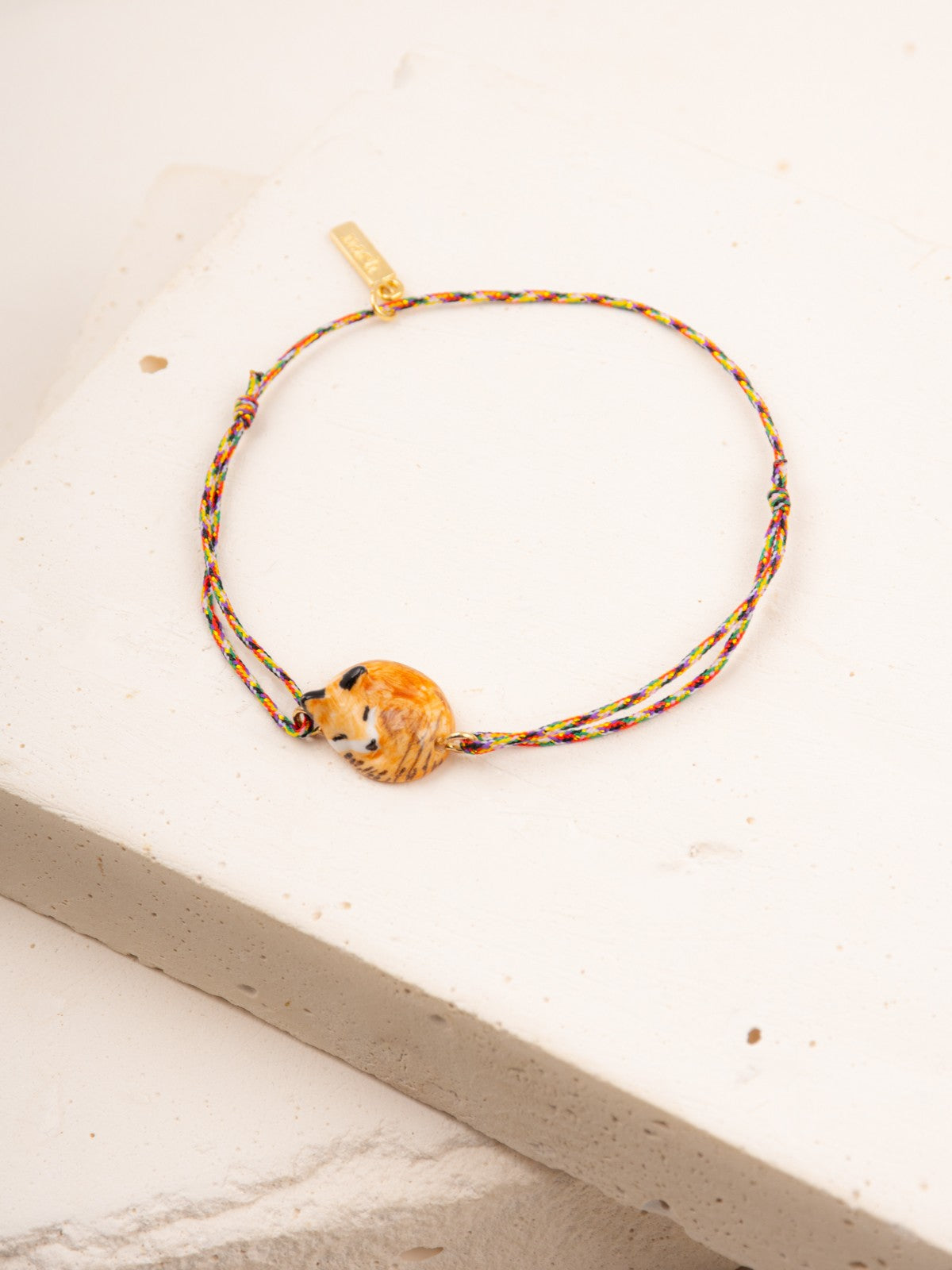 bijou bracelet ajustable animal renard en porcelaine peinte à la main