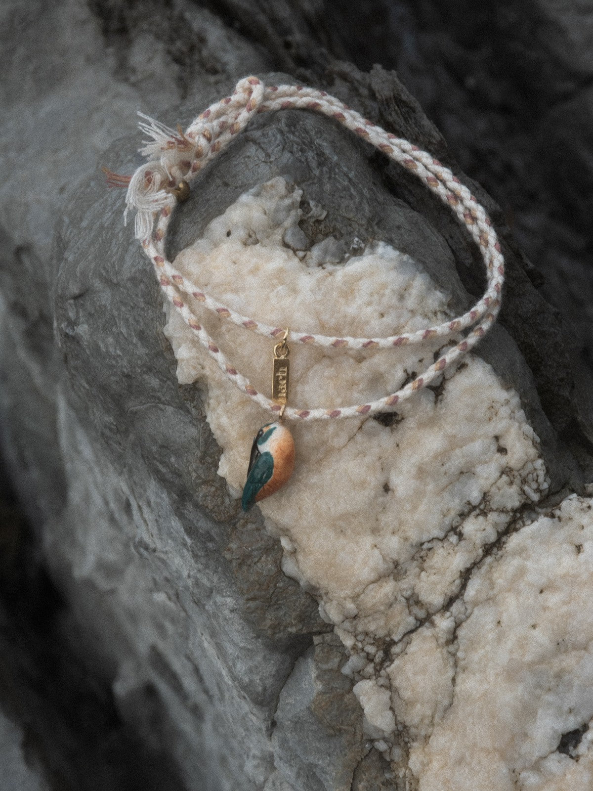 Bracelet cordon oiseau porcelaine peinte à la main