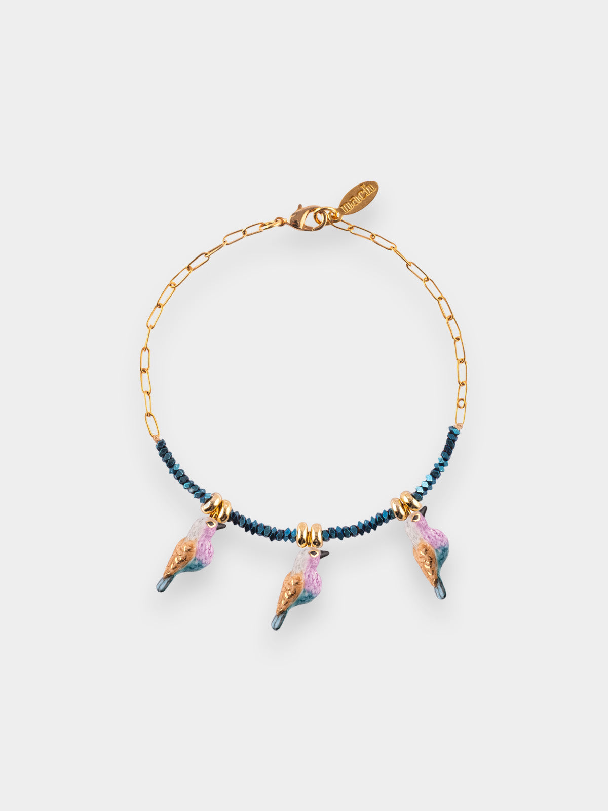 Bracelet oiseaux rose et bleu