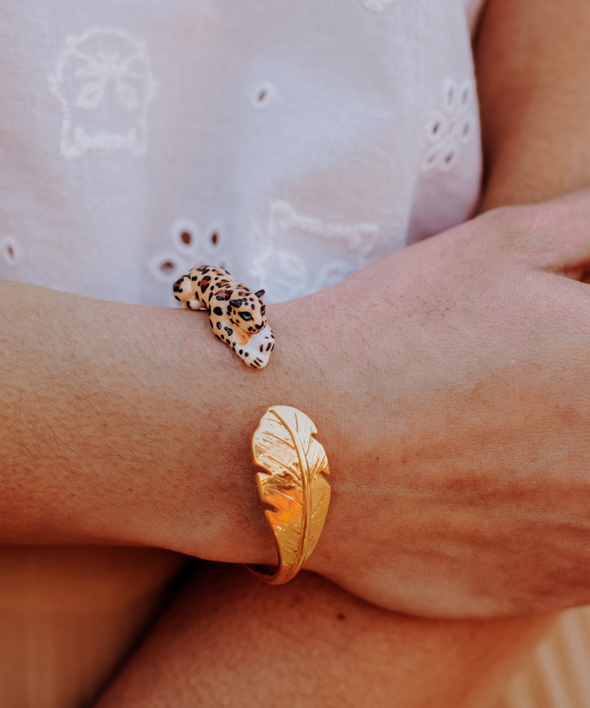 Bracelet léopard et feuille