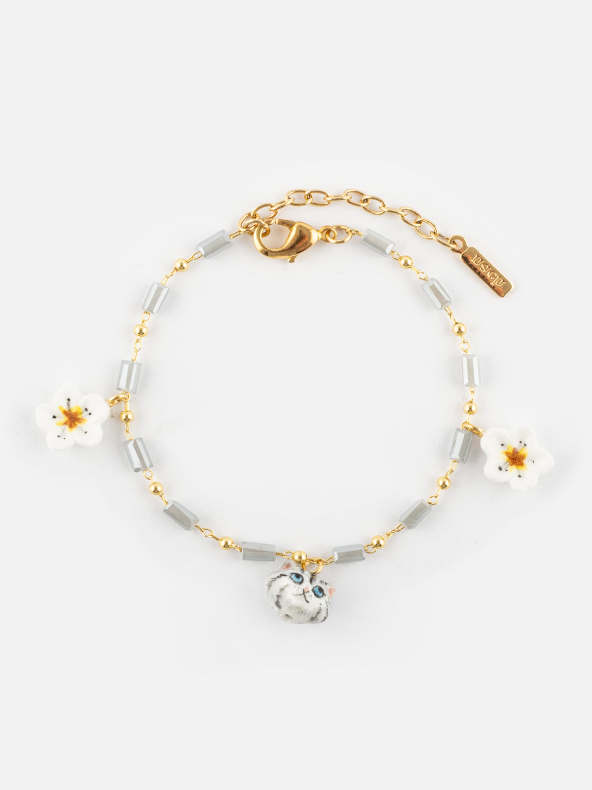 Bracelet fleur de poirier & chaton tabby