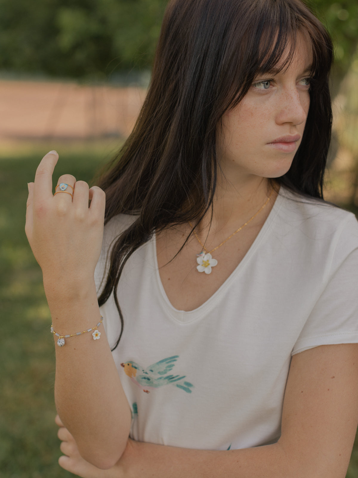 Bracelet fleur de poirier & chaton tabby