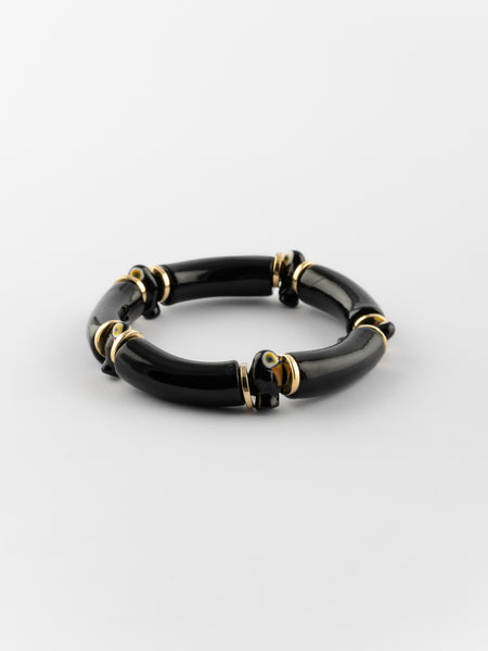 Bracelet Vintage LJM Or Maillons Perles Noires – Années 60, Patiné