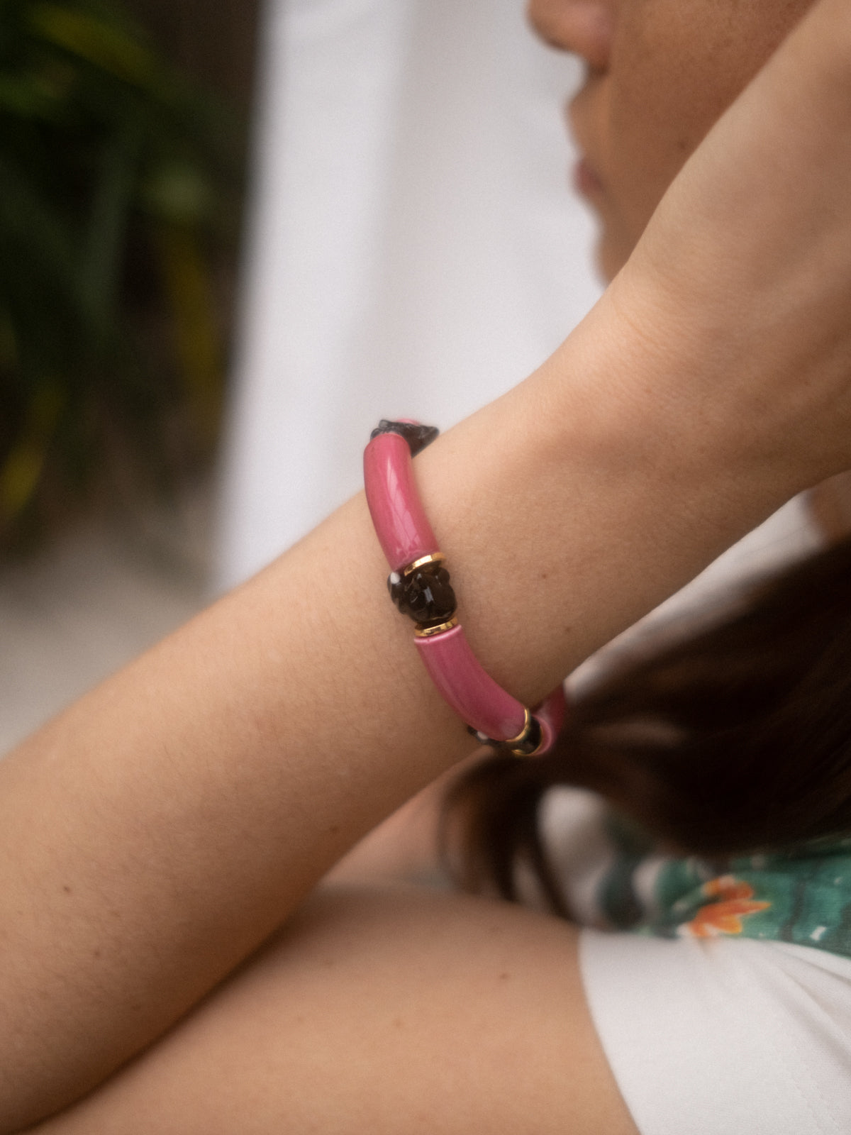 Bracelet perles roses éléphant