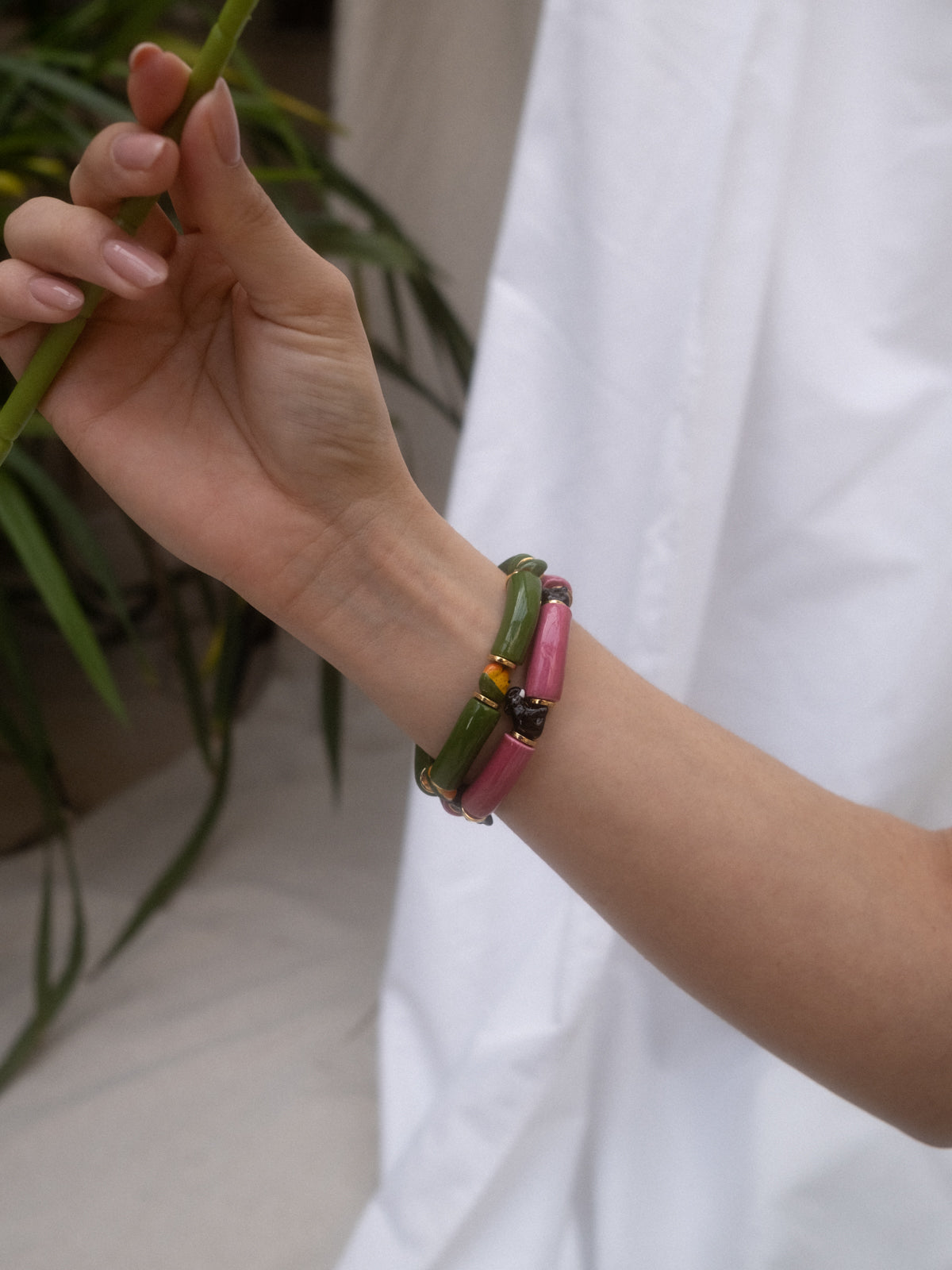 Bracelet perles vertes oiseau de paradis