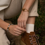 Bracelet ajustable en porcelaine coton upcyclé et laiton doré