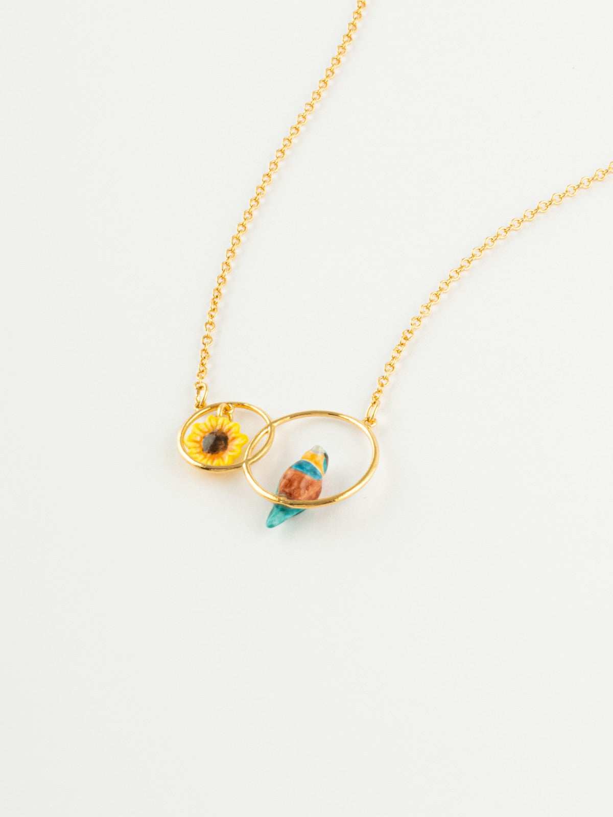 Collier oiseau guêpier et fleur nach porcelaine