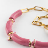 Collier cacatoès & perles roses