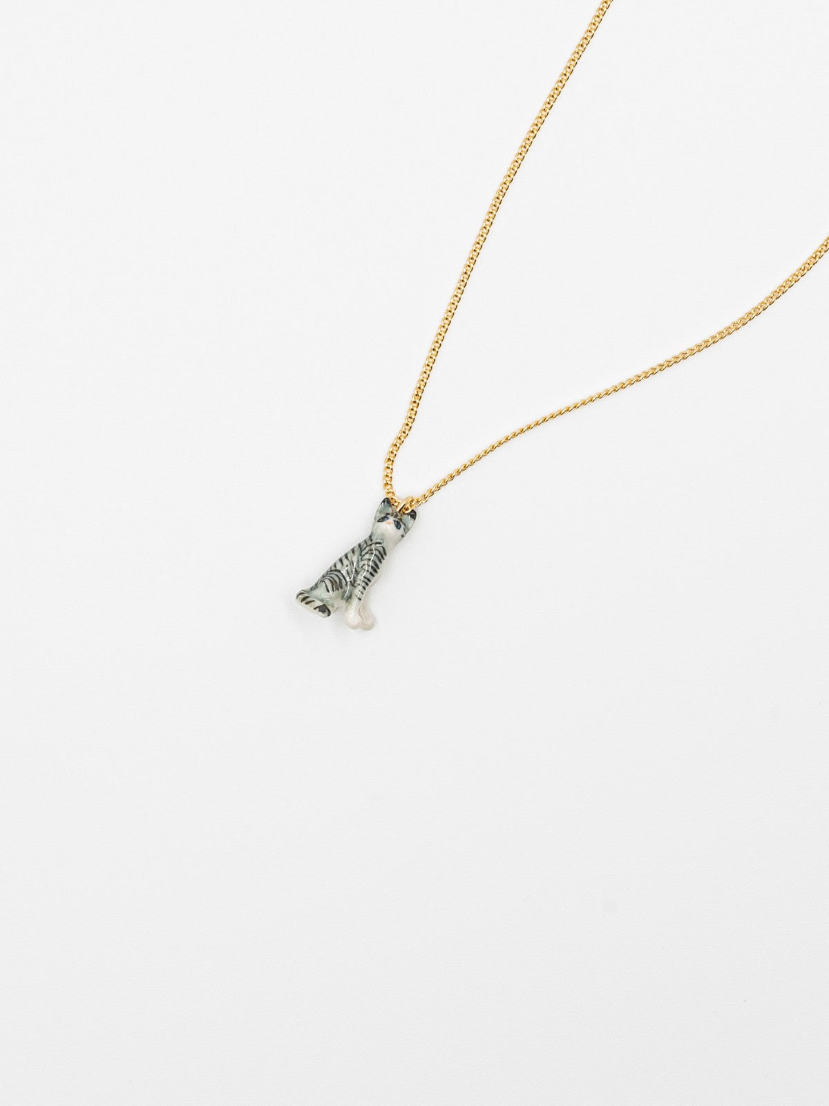 collier pendentif en porcelaine chat peint à la main chaîne doré