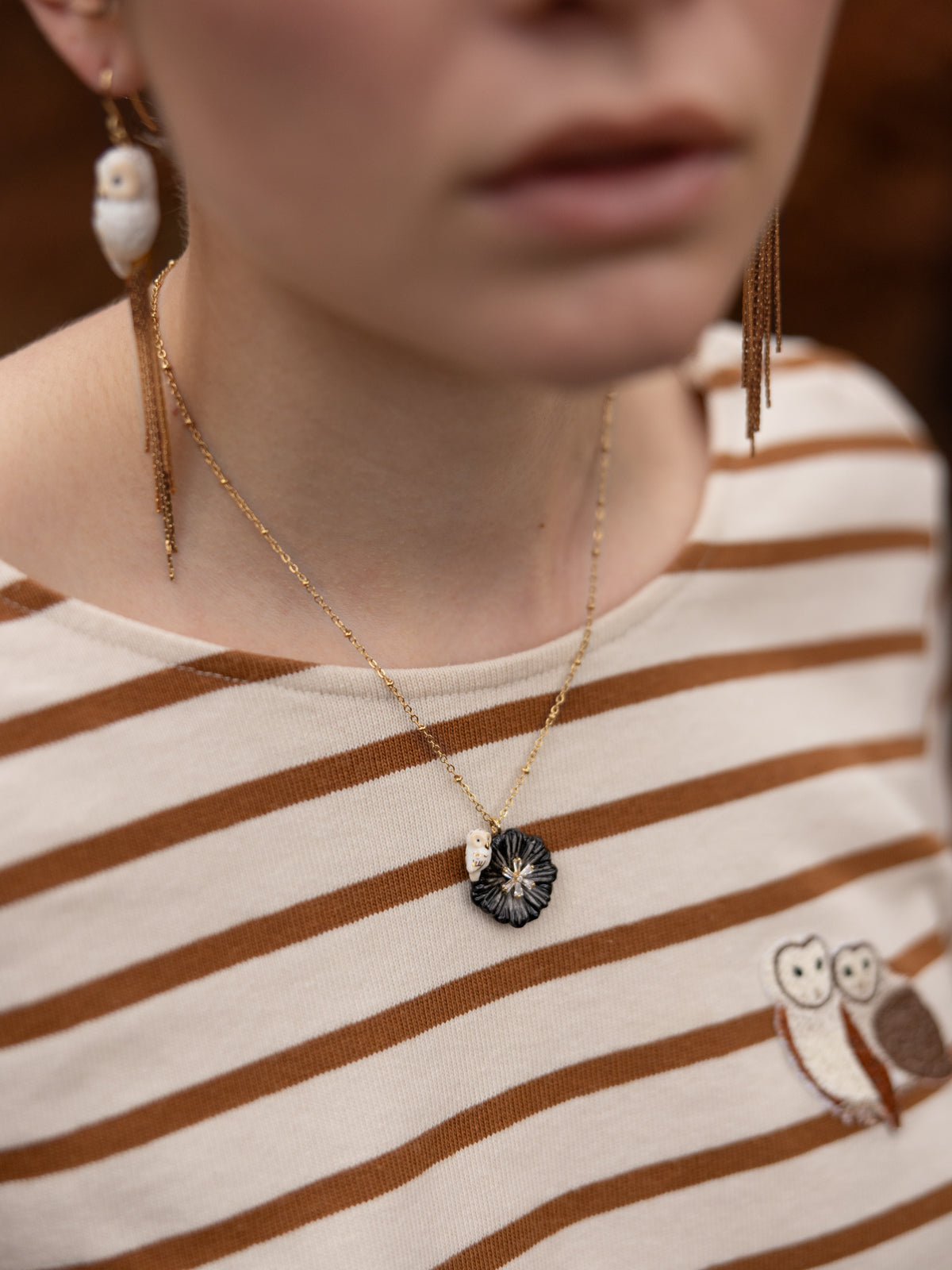 Collier chouette & chardon noir