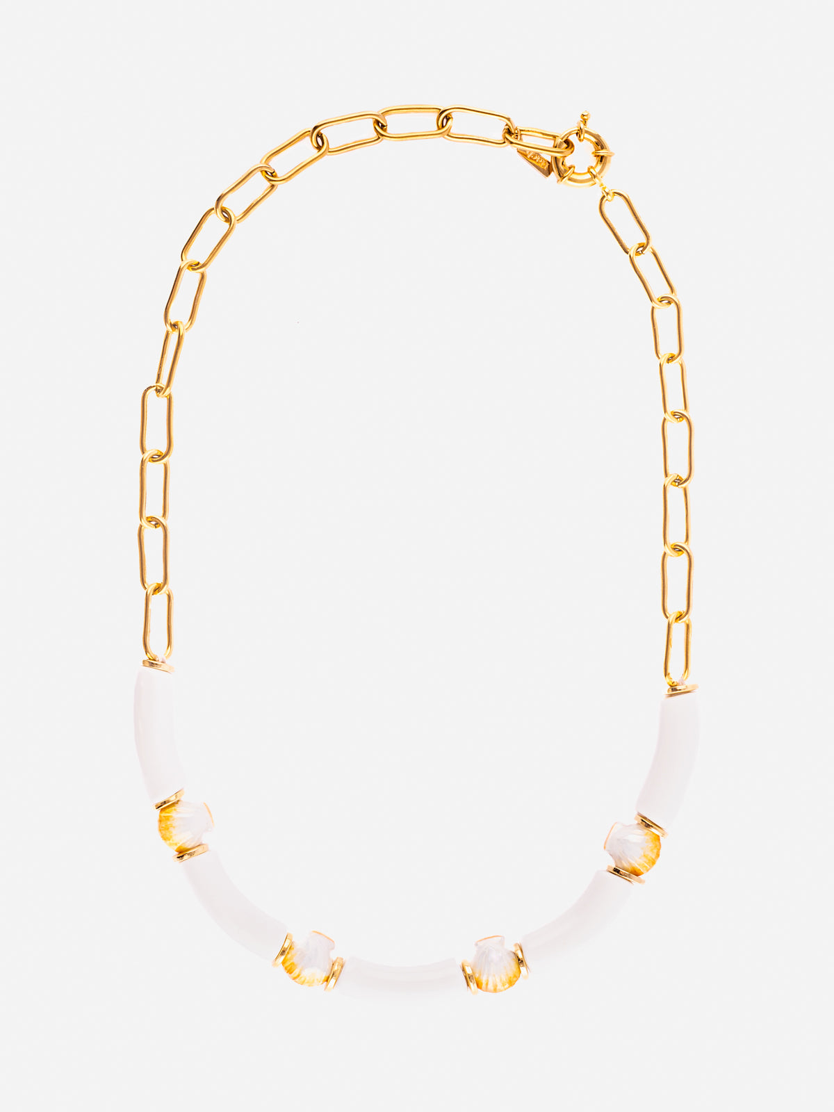 Collier coquillages & perles blanches