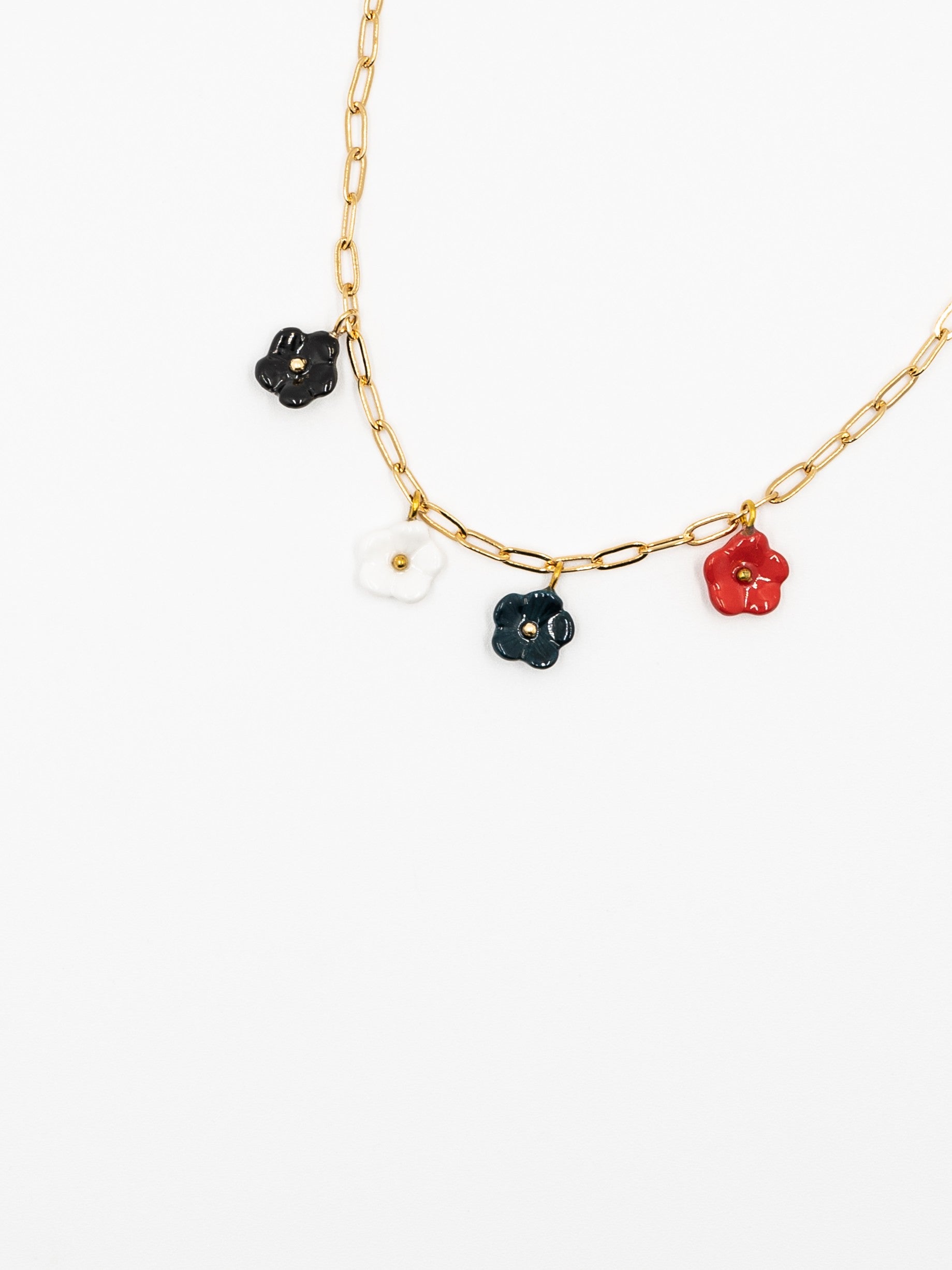 Collier fleurs végétal porcelaine peint à la main