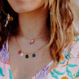 Collier fleurs végétal porcelaine peint à la main
