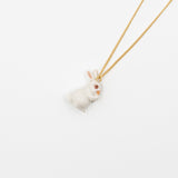 collier pendentif en porcelaine lapin peint à la main chaîne doré
