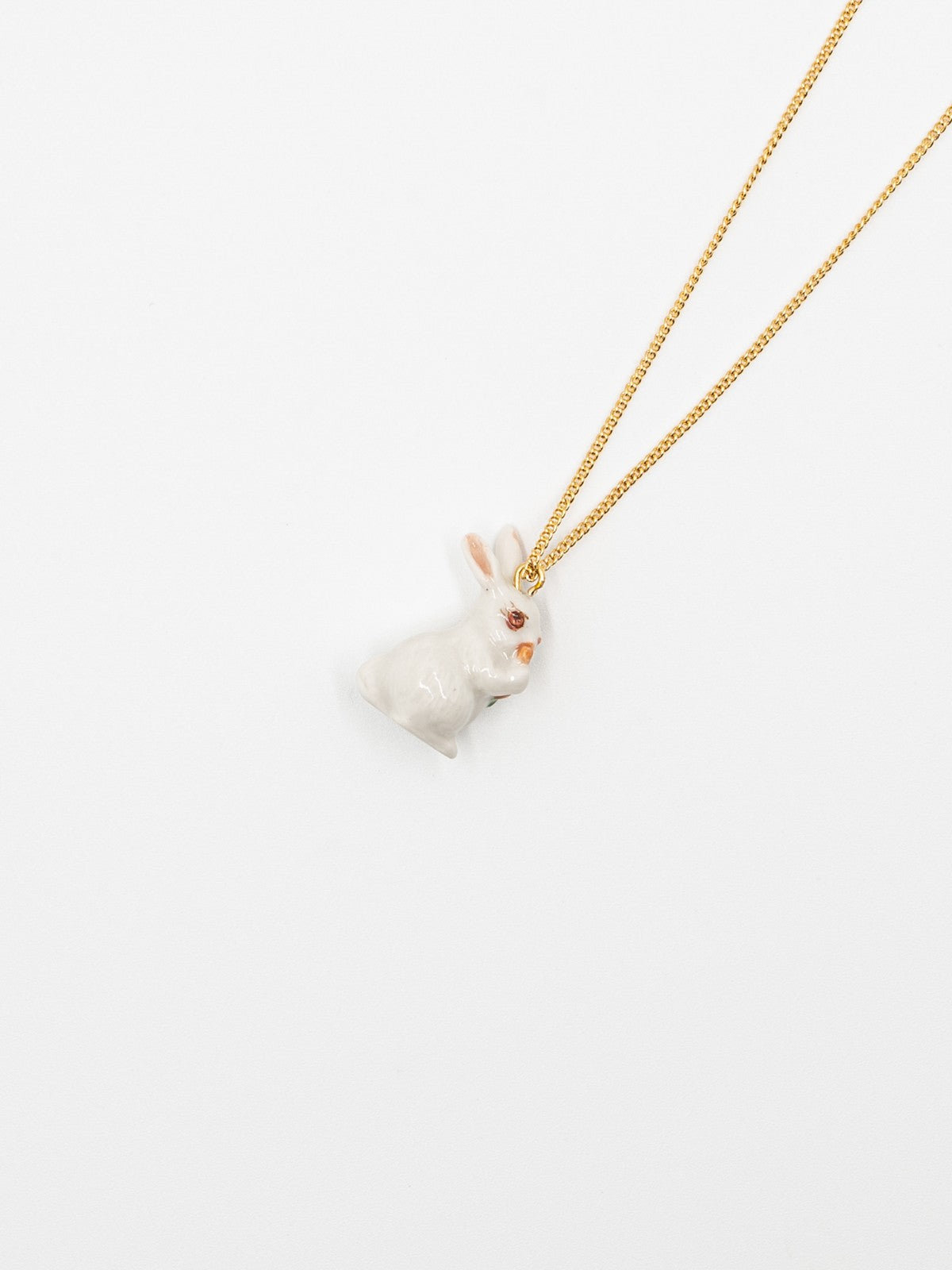 collier pendentif en porcelaine lapin peint à la main chaîne doré