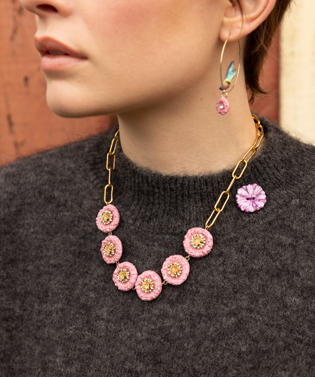 Collier multi chardons roses
