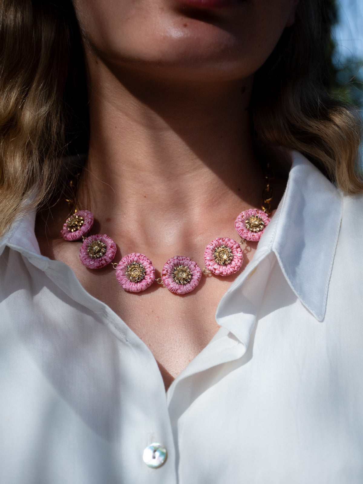 Collier multi chardons roses