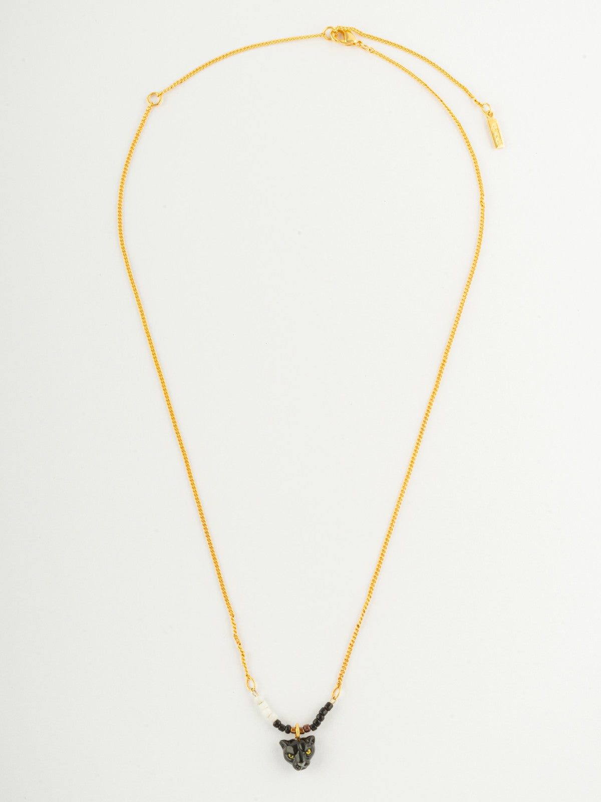 Black panther necklace in porcelain, pearls and gold-plated