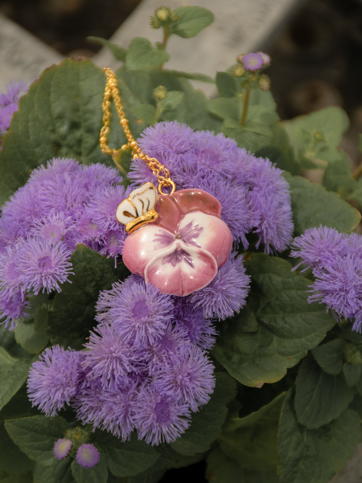Collier pensée & papillon violet