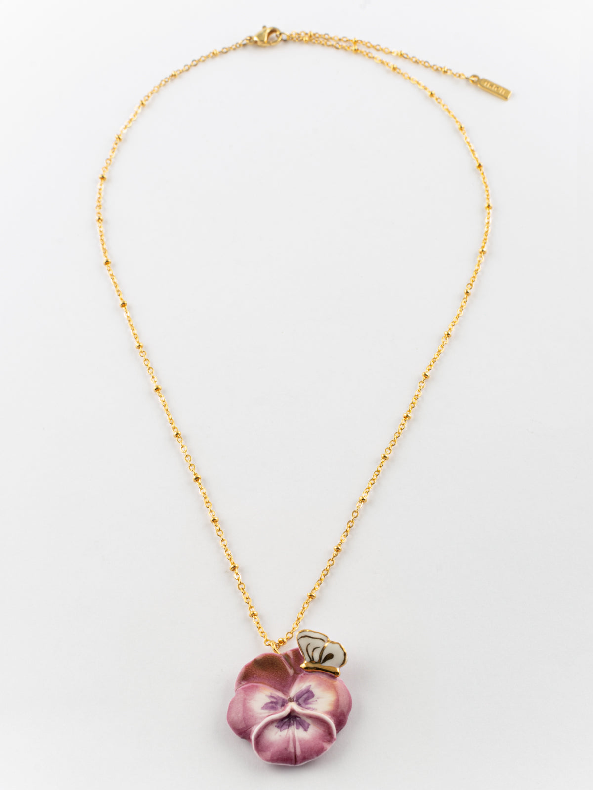 Collier pensée & papillon violet