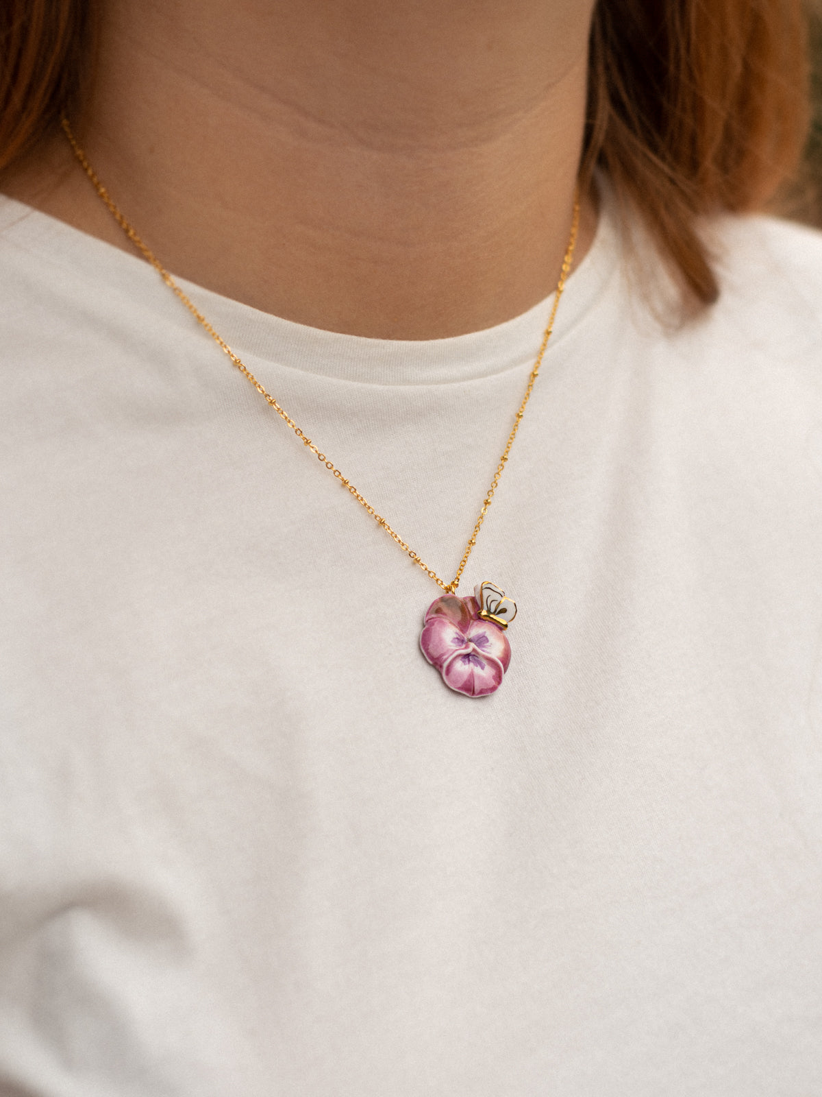Collier pensée & papillon violet