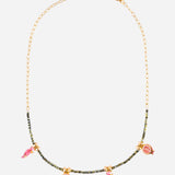 Collier perles d'hématite perruches & grenades