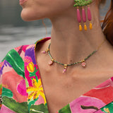 Collier perles d'hématite perruches & grenades