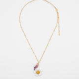 collier doré fleur blanche oiseau rose violet perroquet porcelaine