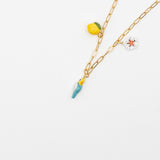 Collier perruche bleue, citron & fleur