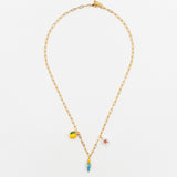 collier doré citron fleur perroquet oiseau bleu jaune porcelaine