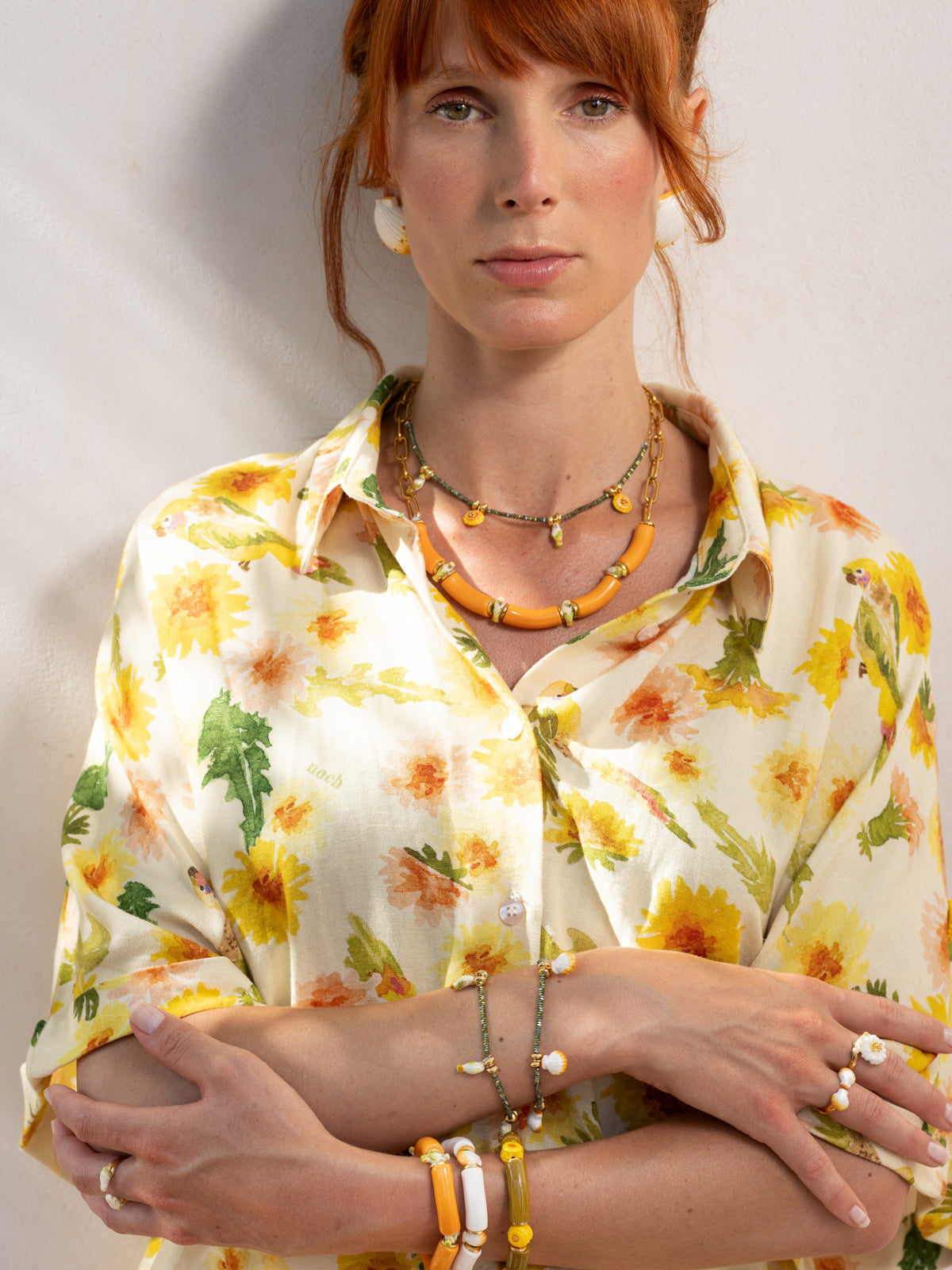 Collier perruches & perles oranges