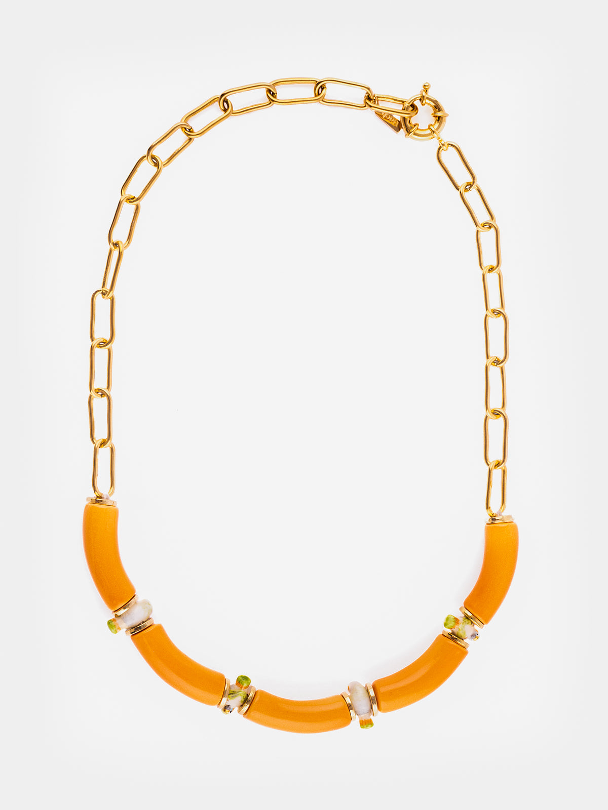 Collier perruches & perles oranges